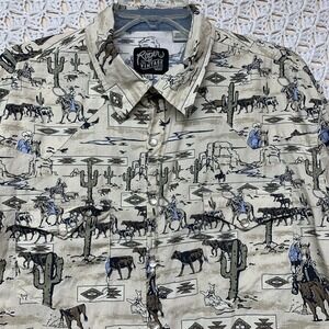 Vintage Roper Wéstern Shirt‎ Men's XL Beige Wéstern Animal Print Pearly Snap